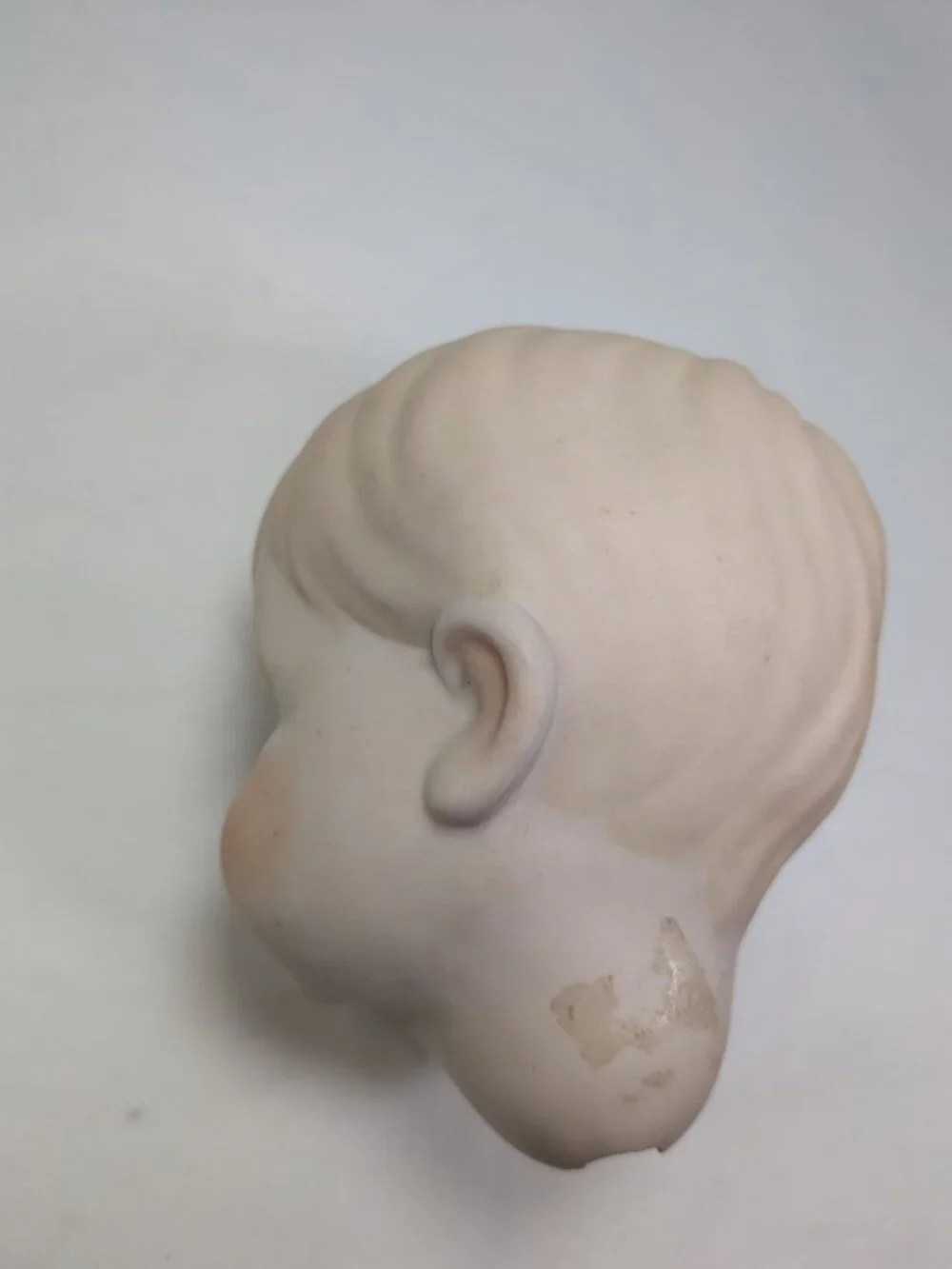 Vintage Bisque Porcelain Doll Head Molded Hair Blue Eyes 14